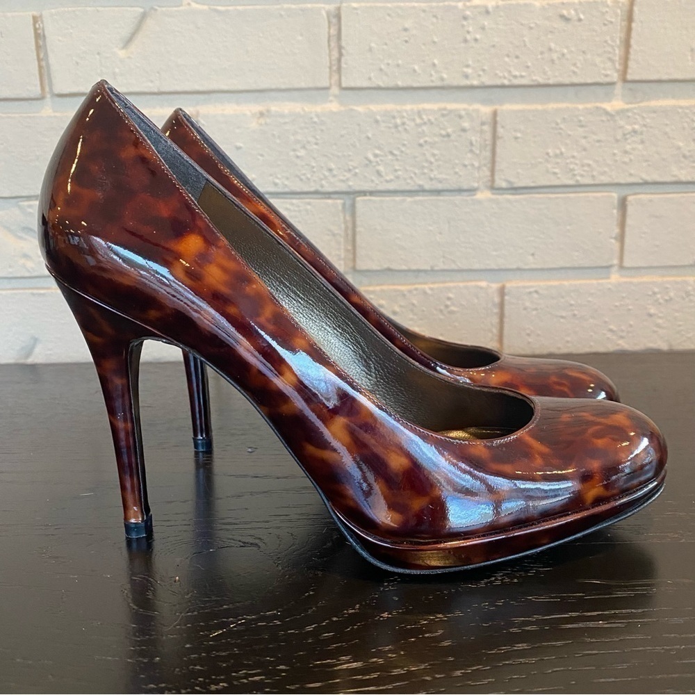 Stuart Weitzman Patent Leather platform Stiletto Heels pumps leopard print 8.5 M
